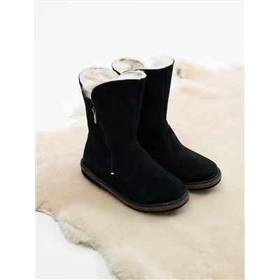 Полусапоги женские чёрные замшевые с замком на войлочной подошве