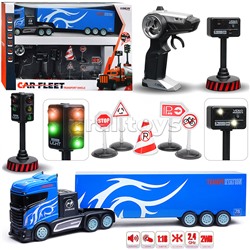 Машина "Контейнеровоз" с дорожными знаками (синий) р/у, 27 MHz, в коробке