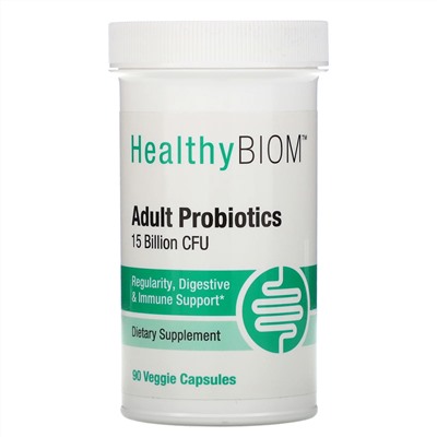 HealthyBiom, Пробиотики для взрослых, 15 млрд КОЕ, 90 растительных капсул