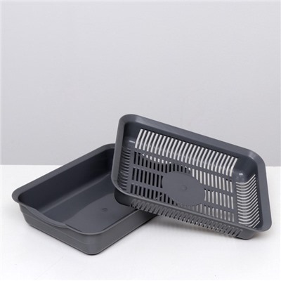 Туалет для кошек, 35.5×26×7 с, с сеткой, пластик, серый