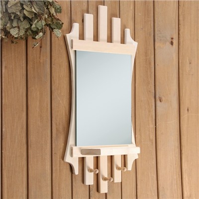 Зеркало для бани и сауны «Лесенка», 75×40 см, с полкой, 3 крючка