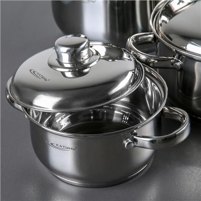 Набор кастрюль «Гретта», 4 предмета: 1.8 л, 2.5 л, 3.4 л, 4.5 л, капсульное дно, индукция, нержавеющая сталь