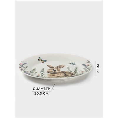 Тарелка десертная Доляна «Зайка», d=20.3 см, фарфор, белая