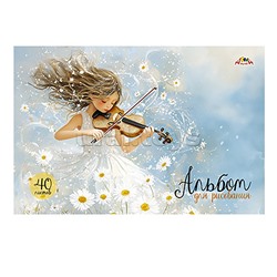 Альбом для рисования 40л. "Цветочная мелодия" цв.мелов.карт.облож.,блестки