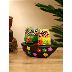 Сувенир «Пара совят», 14×7×9 см, дерево, жёлтый, зелёный