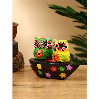 Сувенир «Пара совят», 14×7×9 см, дерево, жёлтый, зелёный