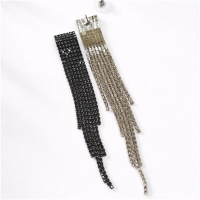 Серьги длинные висячие со стразами "Вечерние", цвет: черный, арт.012.015