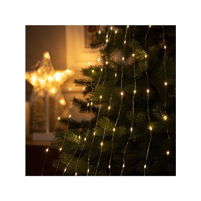 Гирлянда «Конский хвост» 10 нитей по 1 м, IP20, серебристая нить, 100 LED, 2 режима, батарейки AAх3 (нет в комплекте), свечение тёплое белое