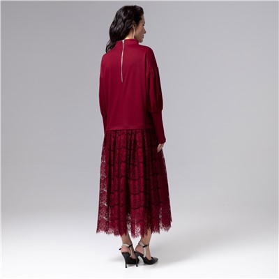 Платье комбинированное с кружевом, История в кружевах (бордо)
