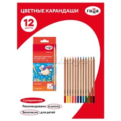 Карандаши цветные Гамма "Гамма" 12цв., супермягкие, увелич. диаметр грифеля 4,0мм, заточенные, картон. упак., европодвес