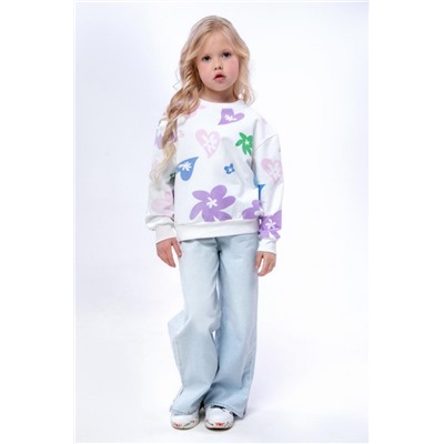 Свитшот для девочки Цветочки арт. СД-013-056 (Белый)