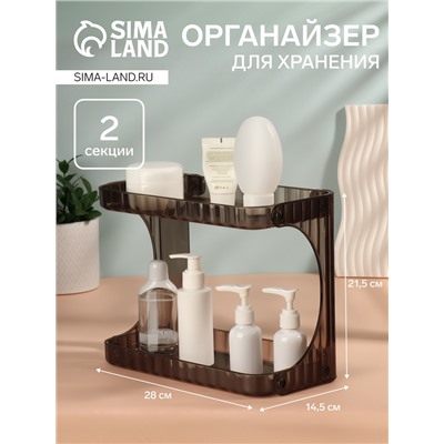 Органайзер для хранения, 2 секции, 28×14.5×21.5 см, чёрный, полупрозрачный