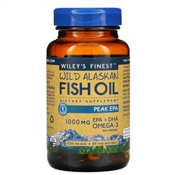 Wiley's Finest, рыбий жир диких аляскинских рыб, максимальное содержание ЭПК, 1000 мг, 60 рыбных капсул