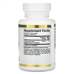 California Gold Nutrition, Агарик бразильский, с полным спектром, сертифицированный органический продукт, 90 растительных капсул