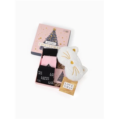 Набор новогодний подарочный KAFTAN Merry Christmas, носки размер 36-39 (23-25 см), маска для сна, открытка 2 шт.