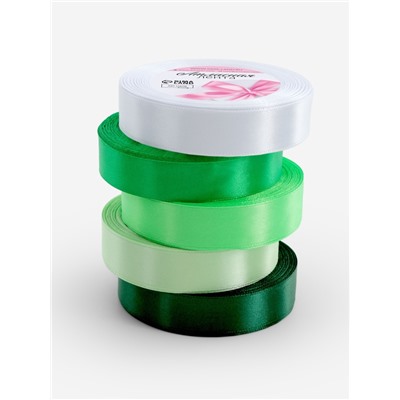 Атласная лента, набор 5 шт., 20 мм, 23±1 м, белая, зелёная