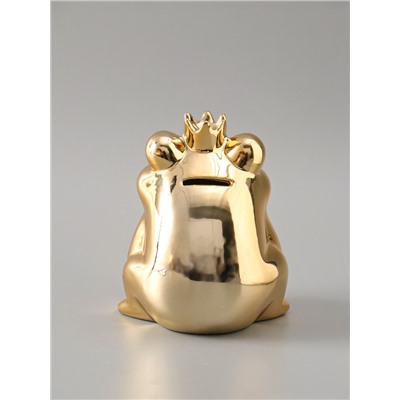 УЦЕНКА Копилка керамика «Золотая лягушка в короне» 12×10.5×15 см
