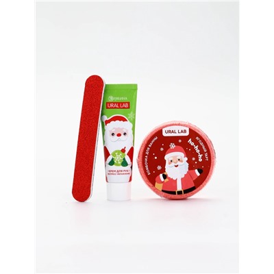 Подарочный набор в новогоднем носке «Дед Мороз», крем для рук, бомбочка для ванны и пилка для ногтей, URAL LAB