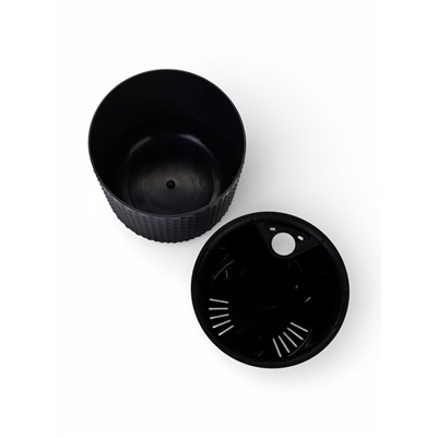 Кашпо для цветов «Фасет», 2 л, d=15 см, h=14 см, пластиковое, с автополивом, со вставкой, серое