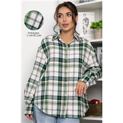 Рубашка оверсайз Дарика (бело-зеленая) Б14263-30М