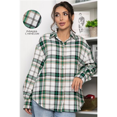 Рубашка оверсайз Дарика (бело-зеленая) Б14263-30М