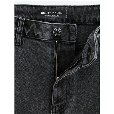 Актуальная коллекция CONTE CON-802 Чёрные джинсы wide leg с эффектом потёртостей и двойными шлёвками