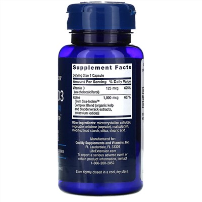 Life Extension, витамин D3 с Sea-Iodine, 125 мкг (5000 МЕ), 60 капсул