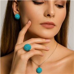 Комплект ювелирной бижутерии серьги, кулон и кольцо 20 р, покрытие: посеребрение, вставка: бусины, цвет: бирюзовый, арт.314.672-20
