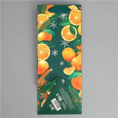 Пакет подарочный под бутылку треугольный «Новый год», 13×32×11 см