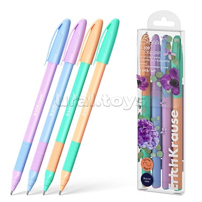 Набор из 4 ручек шариковых U-109 Stick&Grip Pastel Bloom 1.0, Ultra Glide Technology, цвет чернил синий (в пэт-боксе)