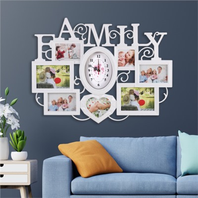 Фоторамка коллаж с часами Семья 70x52 см / Z009 /уп 12/ 8 фото