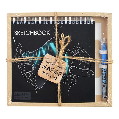 Набор. Скетчбук "Аниме" глаз, 48 листов, жесткая подложка на гребне, блок 160 г/м2 без печати, размер 190*190 мм + Ручка гелевая прорезиненная с эргономичной резинкой для пальцев цвет чернил синий, 0,5 мм в подарочной упаковке