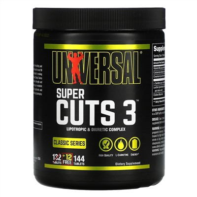 Universal Nutrition, Classic Series, Super Cuts 3, Lipotropic & Diuretic Complex, 144 Tablets