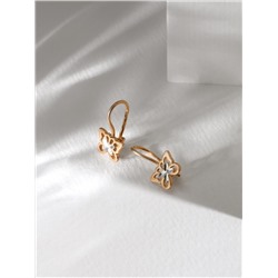 Серьги детские из золочёного серебра на петле с алмазной огранкой - Бабочки 925 пробы ДС-037з