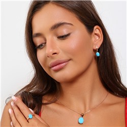 Комплект ювелирной бижутерии коллекция "Дубай" серьги, кулон и кольцо 17 р, покрытие позолота, вставка: фианит, цвет: голубой матовый, арт.215.508-17