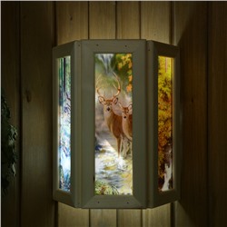 Абажур для бани и сауны «Олени», липа, 33×29×16 см, настенный, со вставками из стекла, «Добропаровъ»