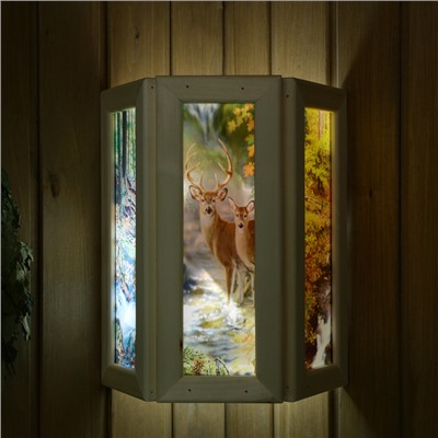 Абажур для бани и сауны «Олени», липа, 33×29×16 см, настенный, со вставками из стекла, «Добропаровъ»