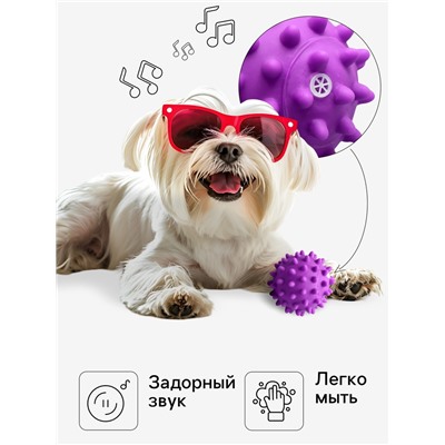 Игрушка для собак «Колючий шар» для собак, 9 см, пищащая, винил, фиолетовая