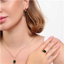 Комплект ювелирной бижутерии коллекция "Дубай" серьги, кулон и кольцо 19 р, покрытие позолота, вставка: фианиты, цвет: зеленый, Уценка, арт.08.4050-19 (215.386-19)