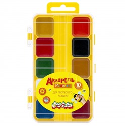 Краски акварельные медовые 10цв АМККМ10Е без кисти пласт.уп Каляка-Маляка