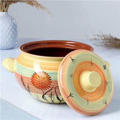 Жаровня Кунгурская керамика, 2 л, с ручками, разноцветная