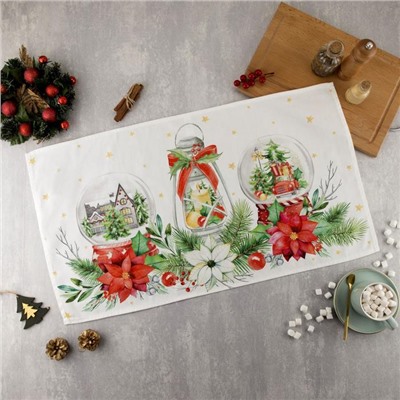Полотенце «Этель» Christmas red flowers 40×73 см, 100% хл, саржа 190 г/м²