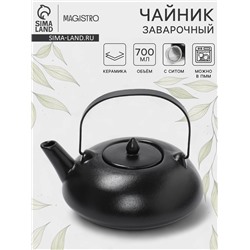 Чайник заварочный Magistro Black Swan, с ситом, 700 мл, керамика, чёрный