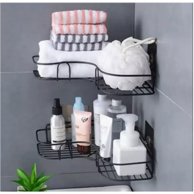 Полка настенная угловая для ванной и кухни 2 шт черный