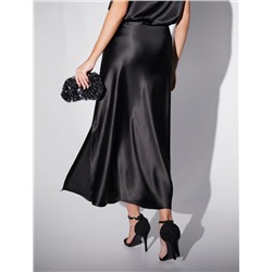 Юбка миди с разрезом из струящегося плотного сатина