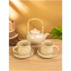 Набор чайный «Камень», чайник, 2 кружки, 27×24×16 см, керамика, бежевый в крошку, МИКС