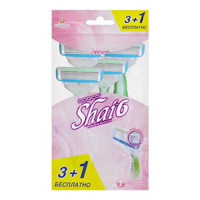 Станок для бритья для ЖЕНЩИН с несъемной головкой DORCO EVE/SHAI Vanilla-6 (4 шт.), SXA 300-(3+1)P