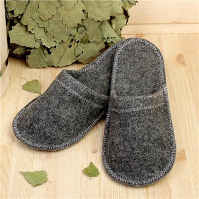 Тапочки для бани, полиэфир, шерсть, серые, «Добропаровъ»