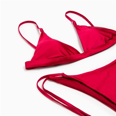 Купальник раздельный однотонный с завязками женский MINAKU, размер 48, красный