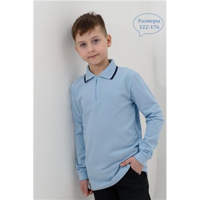 Поло Молния Контур длинный рукав детское (Голубой_темно-синий)